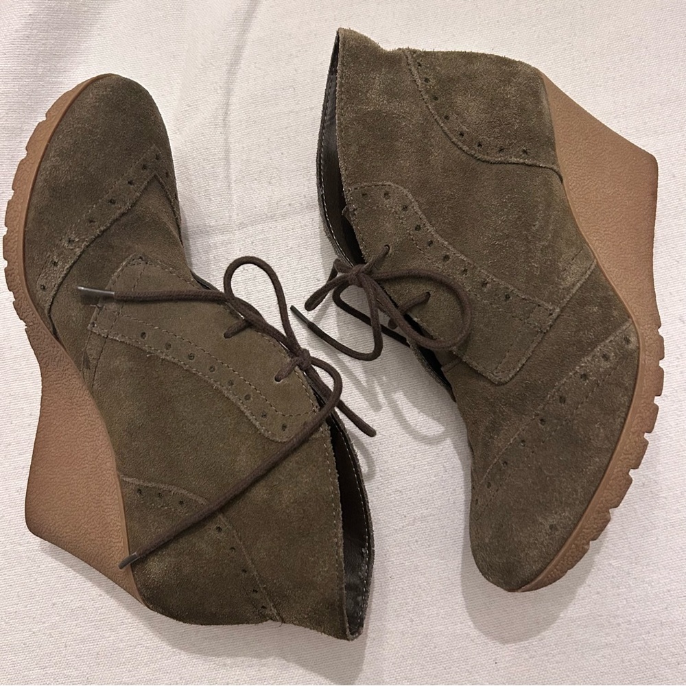 Mia Leather Wedge Ankle Booties Raphaella Women's Size 8.5 Lace Up Brown GG379